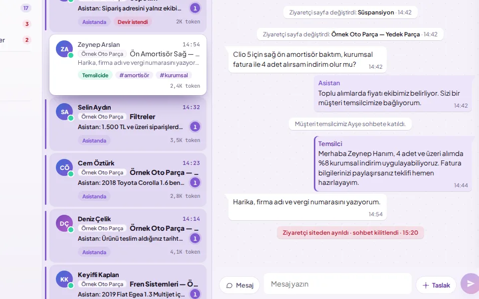 İç not bırakmak (demo verisiyle)