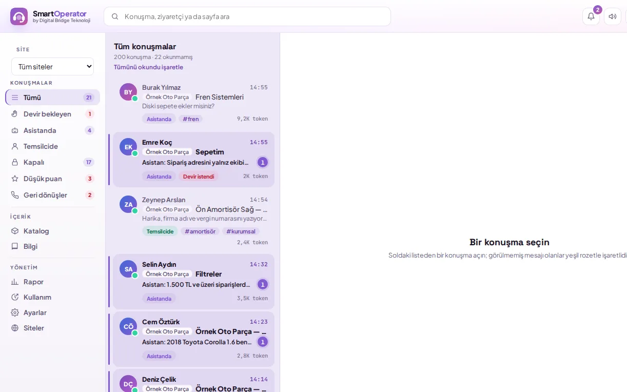 Konuşma listesini kullanmak (demo verisiyle)