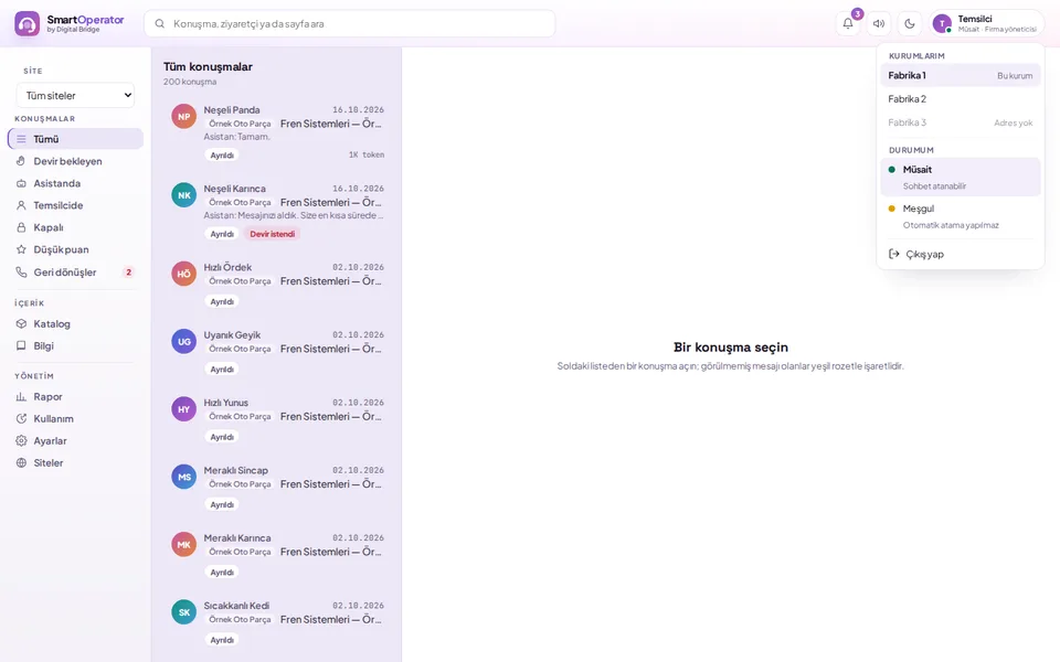 Kurumlarım menüsü (demo verisiyle)