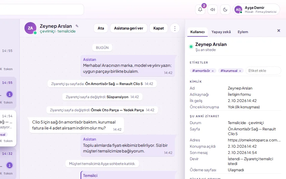 Sohbete etiket eklemek (demo verisiyle)