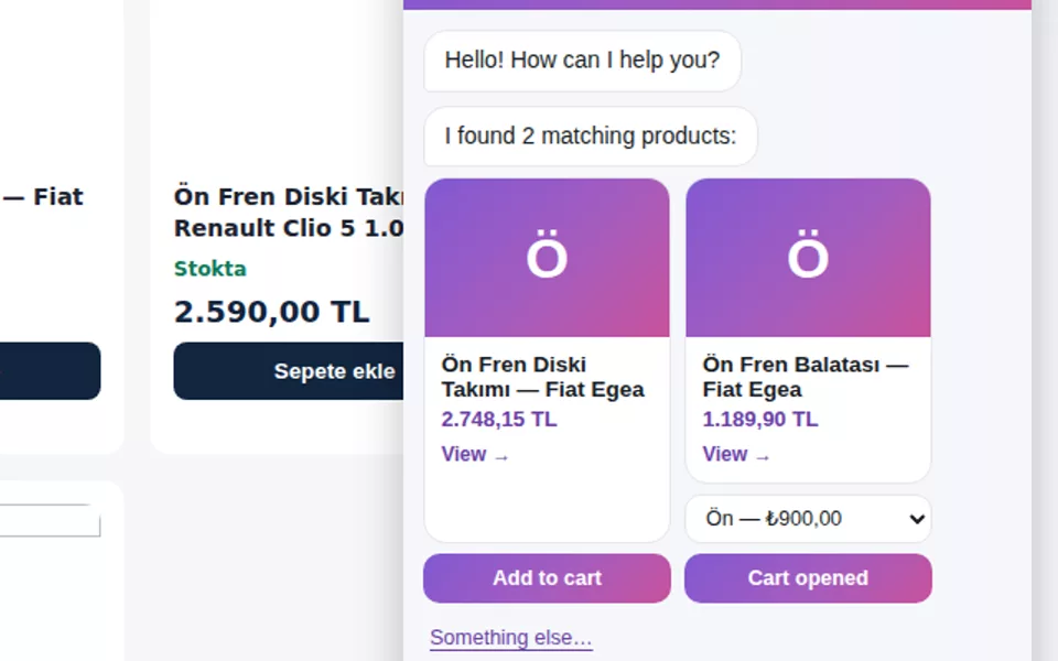 Ürün kartında Sepete ekle ve seçenek listesi (demo verisiyle)