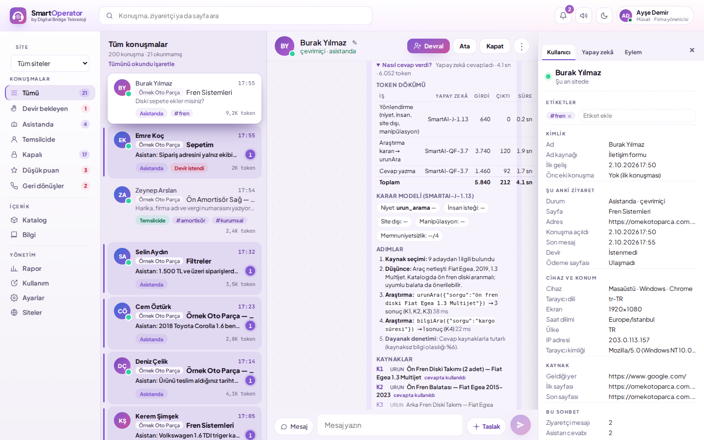 Yapay zekâ izi: bir cevabın adımları, aranan ürünler, okunan bilgi maddeleri ve kullanılan token